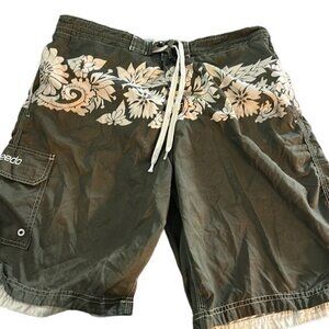 Men's Speedos Surf wear Swimsuit Olive Green Board Shorts Size 30 GUC #0158